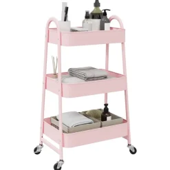vidaXL Carrito de almacenaje 3 niveles 42x41,5x77 cm acero Rosa