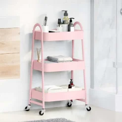 vidaXL Carrito de almacenaje 3 niveles 42x41,5x77 cm acero Rosa