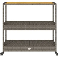 vidaXL Carros E Islas-Carrito de bar 3 niveles ratán PE y madera maciza acacia gris