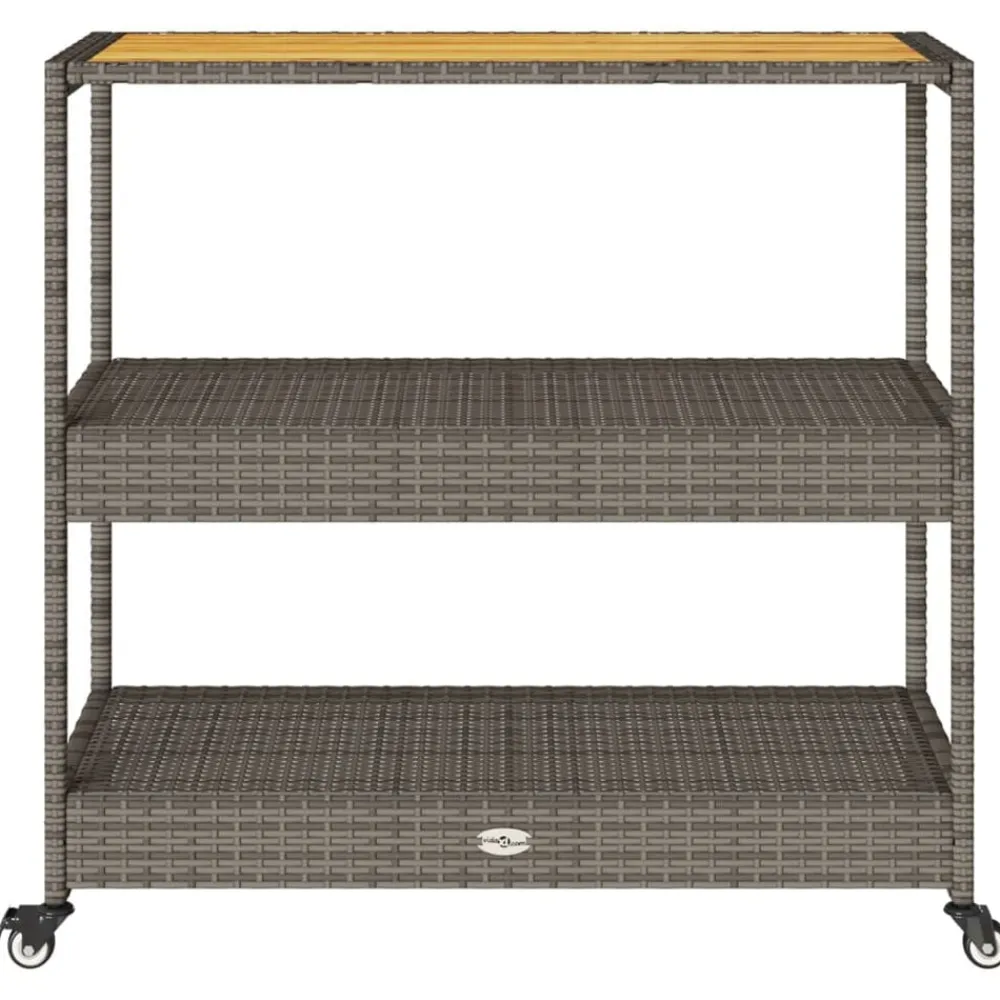 vidaXL Carros E Islas-Carrito de bar 3 niveles ratán PE y madera maciza acacia gris