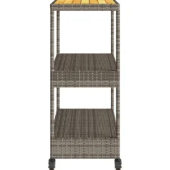 vidaXL Carros E Islas-Carrito de bar 3 niveles ratán PE y madera maciza acacia gris
