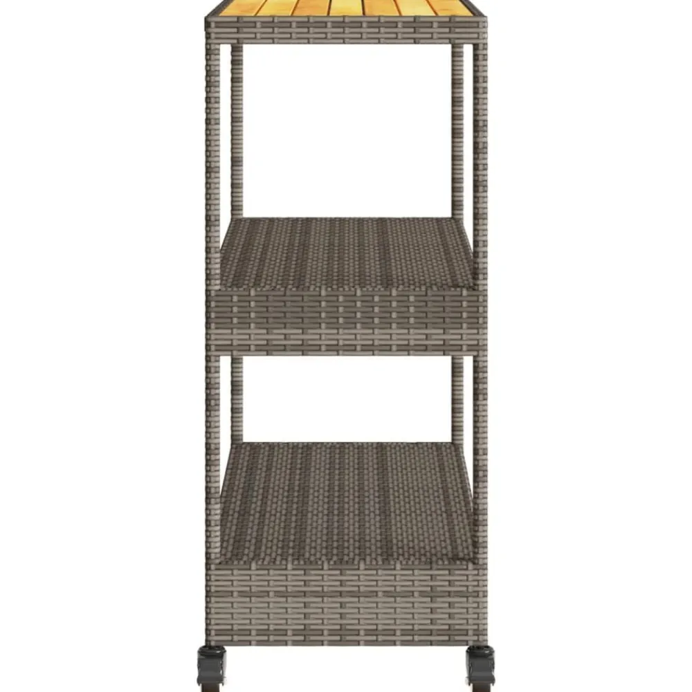 vidaXL Carros E Islas-Carrito de bar 3 niveles ratán PE y madera maciza acacia gris