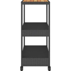 vidaXL Carros E Islas-Carrito de bar 3 niveles ratán PE y madera maciza acacia negro