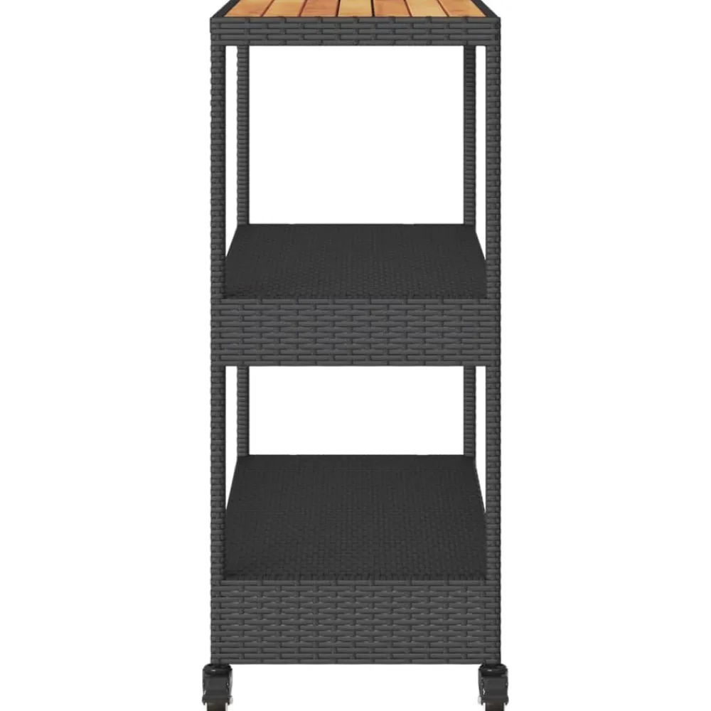 vidaXL Carros E Islas-Carrito de bar 3 niveles ratán PE y madera maciza acacia negro