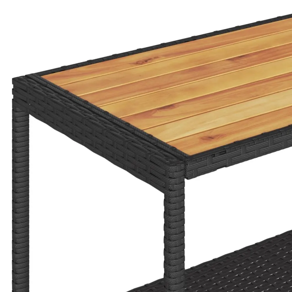 vidaXL Carros E Islas-Carrito de bar 3 niveles ratán PE y madera maciza acacia negro