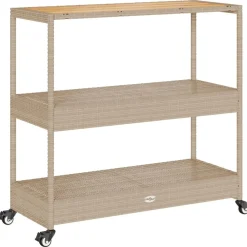 vidaXL Carrito de bar 3 niveles ratán PE y madera maciza acacia beige Beige y marrón Best