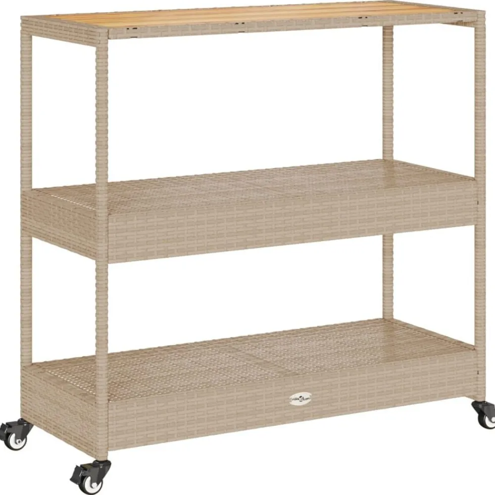 vidaXL Carrito de bar 3 niveles ratán PE y madera maciza acacia beige Beige y marrón Best
