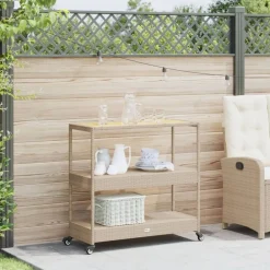 vidaXL Carrito de bar 3 niveles ratán PE y madera maciza acacia beige Beige y marrón Best