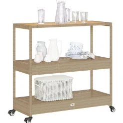vidaXL Carrito de bar 3 niveles ratán PE y madera maciza acacia beige Beige y marrón Best