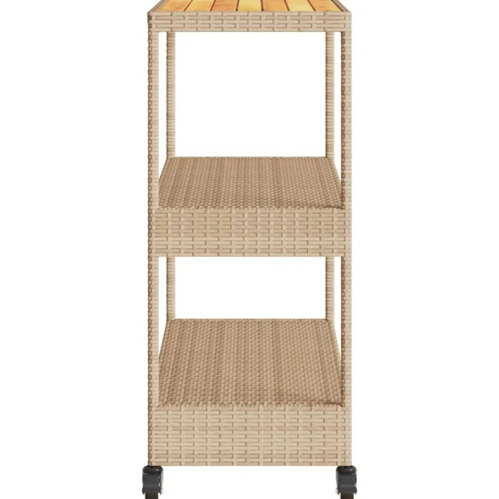 vidaXL Carrito de bar 3 niveles ratán PE y madera maciza acacia beige Beige y marrón Best