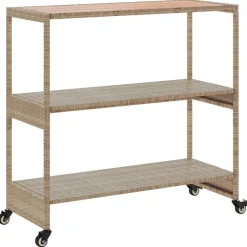 vidaXL Carrito de bar 3 niveles ratán PE y madera maciza acacia beige Beige y marrón Best