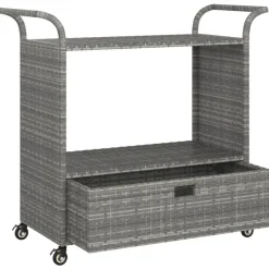 vidaXL Carrito de bar con cajón ratán sintético 100x45x97 cm Gris Online