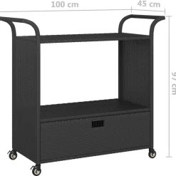 vidaXL Carrito de bar con cajón ratán sintético 100x45x97 cm Negro Best