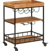 vidaXL Carros E Islas-Carrito de bar de madera maciza de acacia y hierro 60x40x80 cm