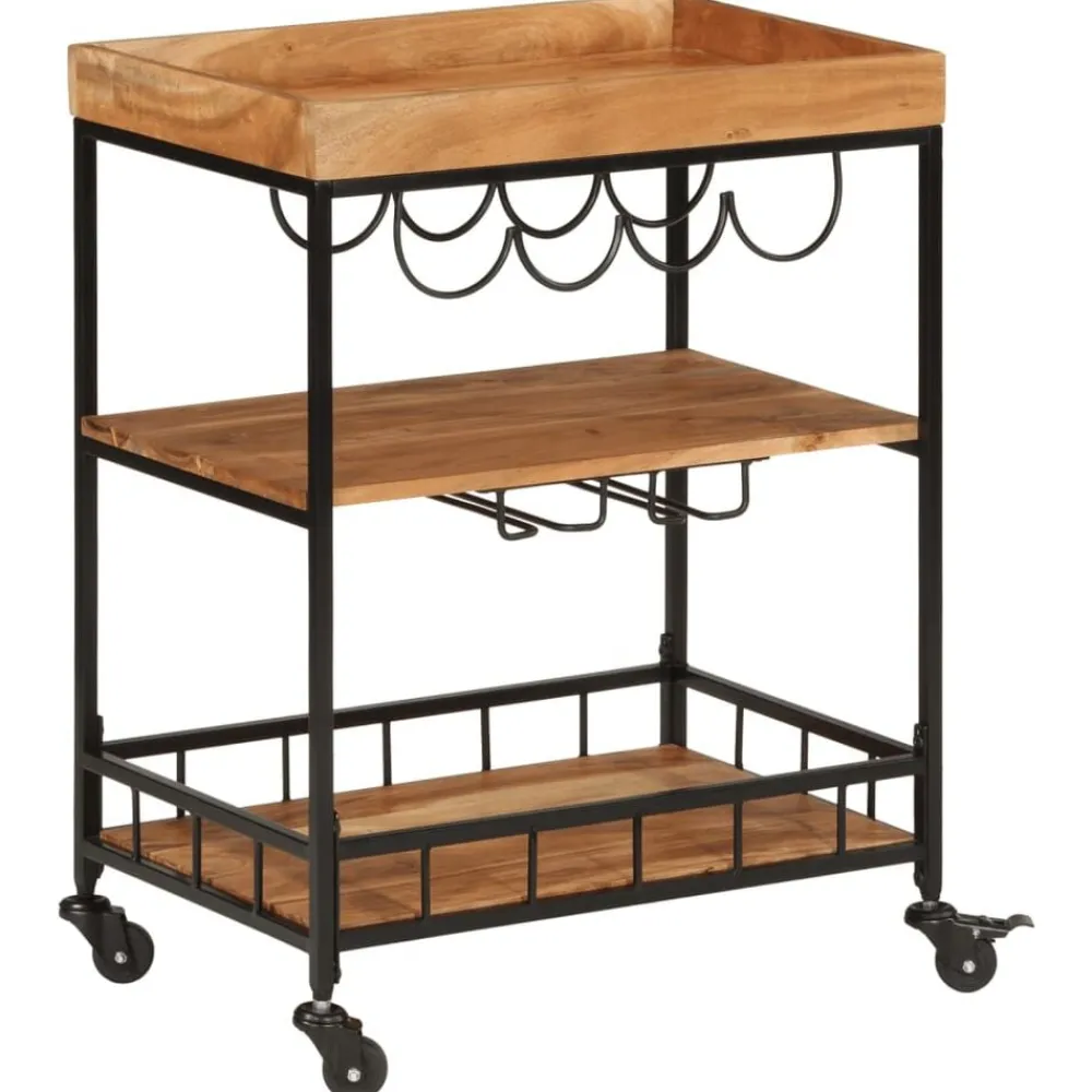vidaXL Carros E Islas-Carrito de bar de madera maciza de acacia y hierro 60x40x80 cm