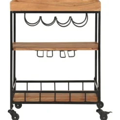 vidaXL Carros E Islas-Carrito de bar de madera maciza de acacia y hierro 60x40x80 cm