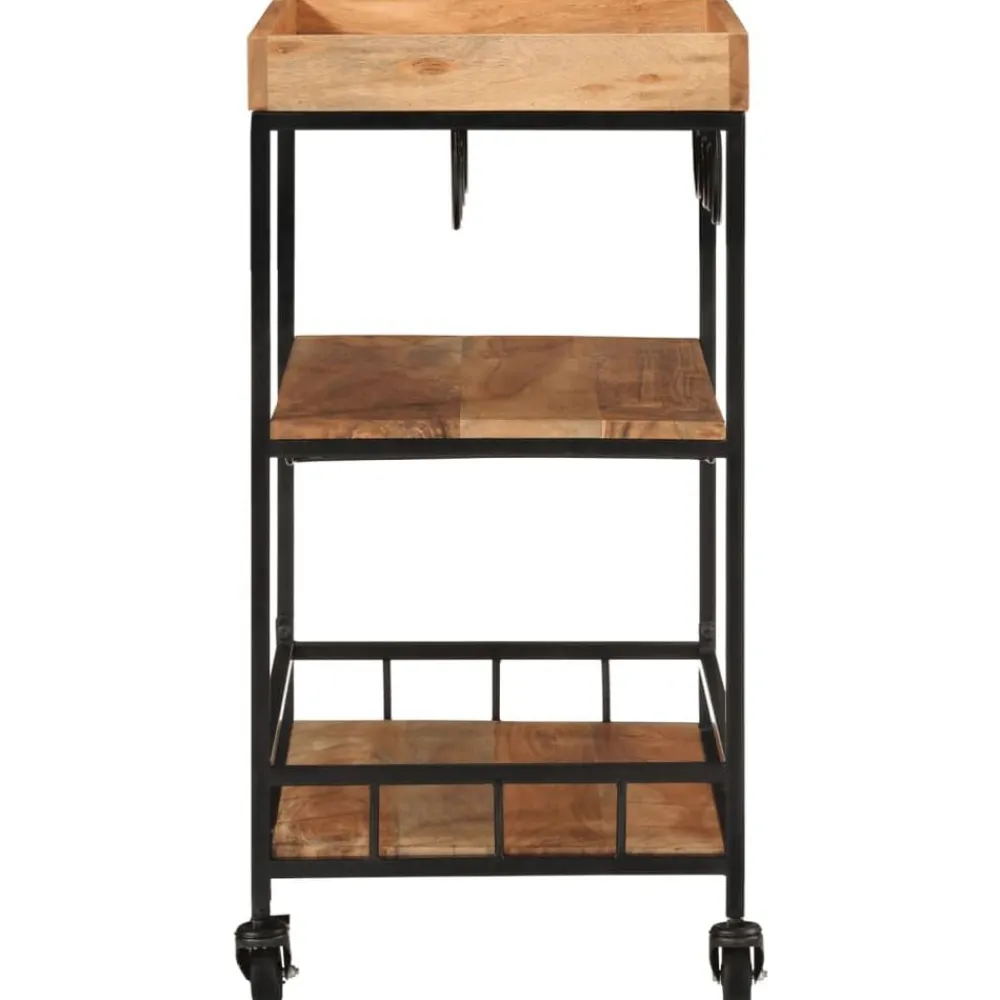 vidaXL Carros E Islas-Carrito de bar de madera maciza de acacia y hierro 60x40x80 cm