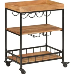 vidaXL Carros E Islas-Carrito de bar de madera maciza de acacia y hierro 60x40x80 cm