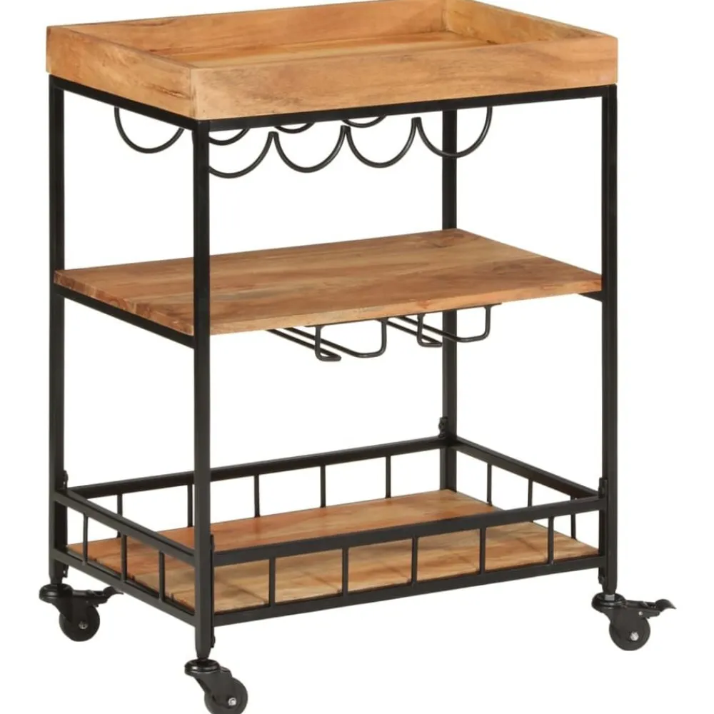 vidaXL Carros E Islas-Carrito de bar de madera maciza de acacia y hierro 60x40x80 cm
