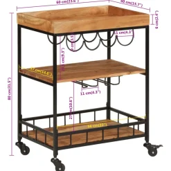vidaXL Carros E Islas-Carrito de bar de madera maciza de acacia y hierro 60x40x80 cm