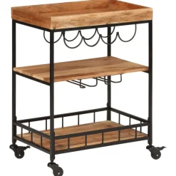 vidaXL Carros E Islas-Carrito de bar de madera maciza de acacia y hierro 60x40x80 cm