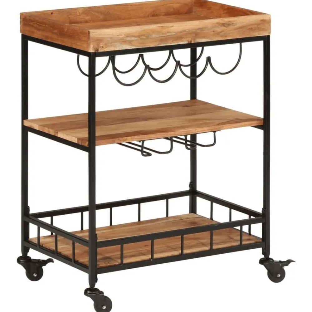 vidaXL Carros E Islas-Carrito de bar de madera maciza de acacia y hierro 60x40x80 cm