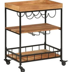 vidaXL Carros E Islas-Carrito de bar de madera maciza de acacia y hierro 60x40x80 cm
