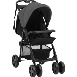 Niños vidaXL Transporte De Bebés-Carrito de bebés 2 en 1 de acero y negro