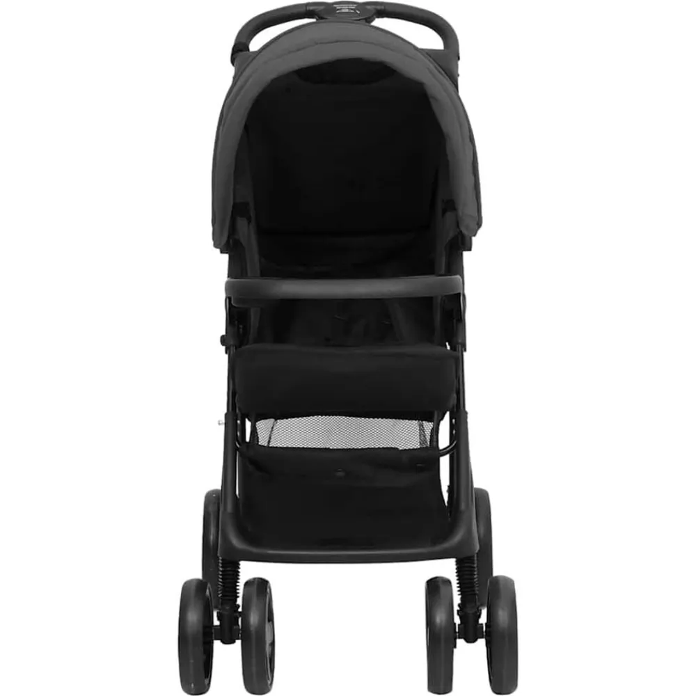 Niños vidaXL Transporte De Bebés-Carrito de bebés 2 en 1 de acero y negro