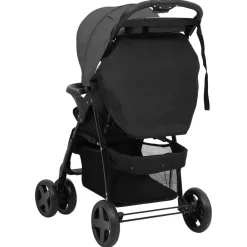 Niños vidaXL Transporte De Bebés-Carrito de bebés 2 en 1 de acero y negro
