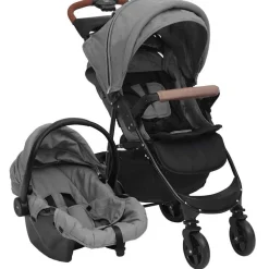 vidaXL Carrito de bebés 3 en 1 de acero Gris claro Discount