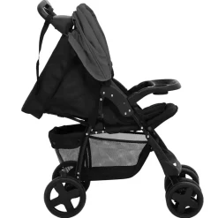 Niños vidaXL Transporte De Bebés-Carrito de bebés 3 en 1 de acero y negro