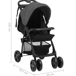 Niños vidaXL Transporte De Bebés-Carrito de bebés 3 en 1 de acero y negro