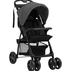 Niños vidaXL Transporte De Bebés-Carrito de bebés 3 en 1 de acero y negro