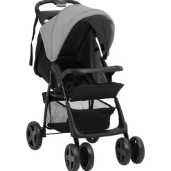 vidaXL Carrito de bebés 3 en 1 de acero y negro Gris claro Clearance