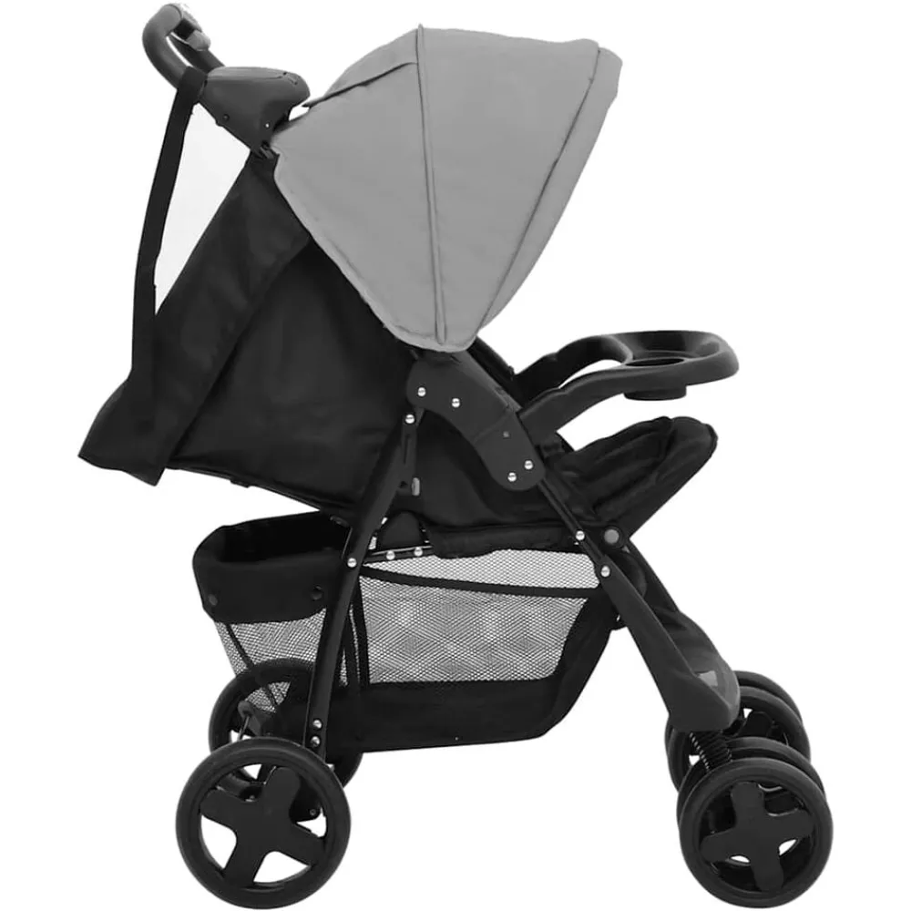 vidaXL Carrito de bebés 3 en 1 de acero y negro Gris claro Clearance