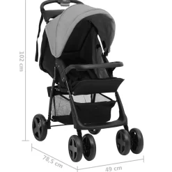 vidaXL Carrito de bebés 3 en 1 de acero y negro Gris claro Clearance