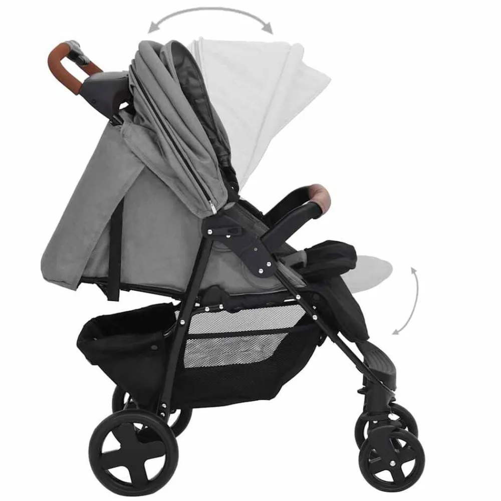 Niños vidaXL Transporte De Bebés-Carrito de bebés 2 en 1 de acero