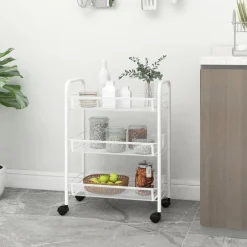 vidaXL Carros E Islas-Carrito de cocina 3 niveles hierro 46x26x64 cm