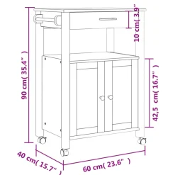 vidaXL Carros E Islas-Carrito de cocina MONZA madera maciza de pino 60x40x88,5 cm