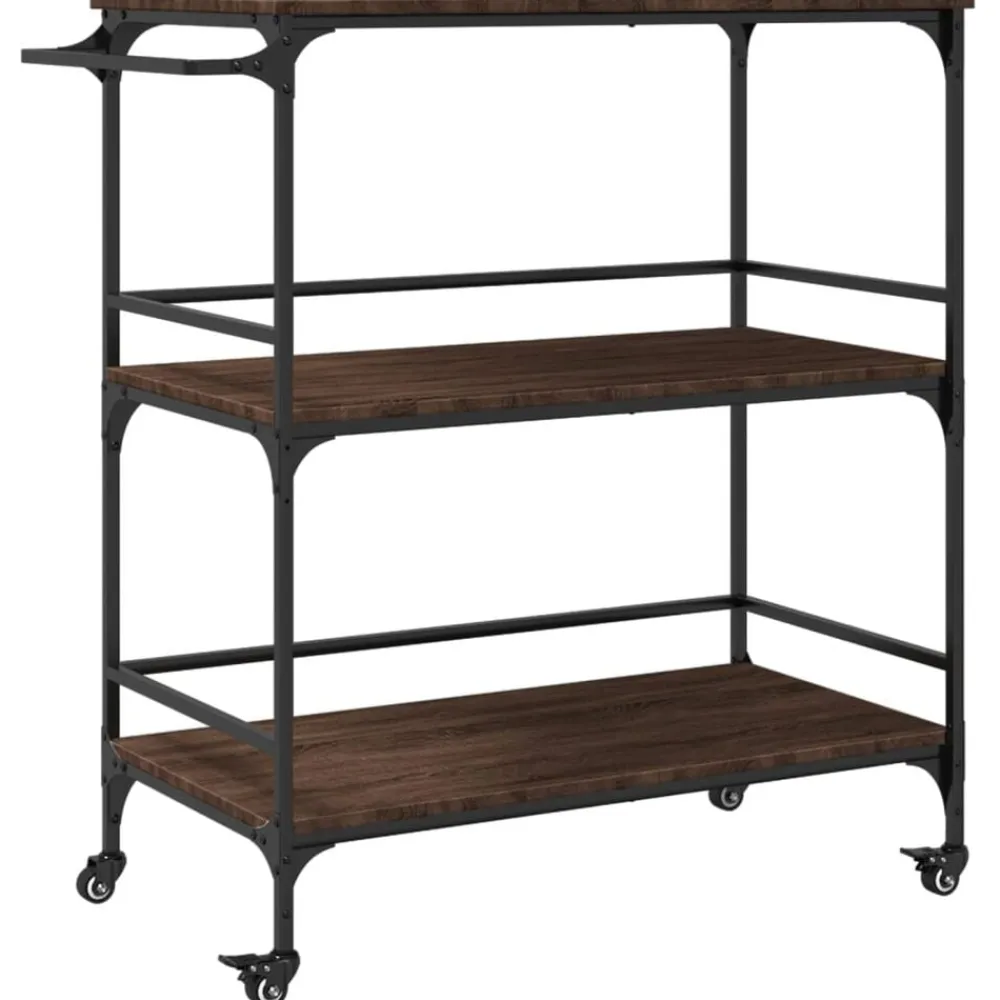 vidaXL Carrito de cocina madera ingeniería marrón roble 100,5x50x105cm Marrón roble Outlet