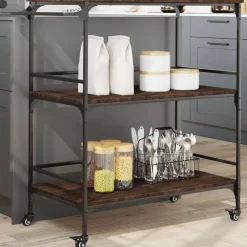 vidaXL Carrito de cocina madera ingeniería marrón roble 100,5x50x105cm Marr&oacute;n roble Outlet