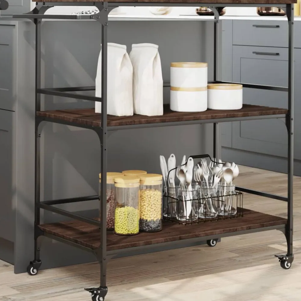 vidaXL Carrito de cocina madera ingeniería marrón roble 100,5x50x105cm Marrón roble Outlet