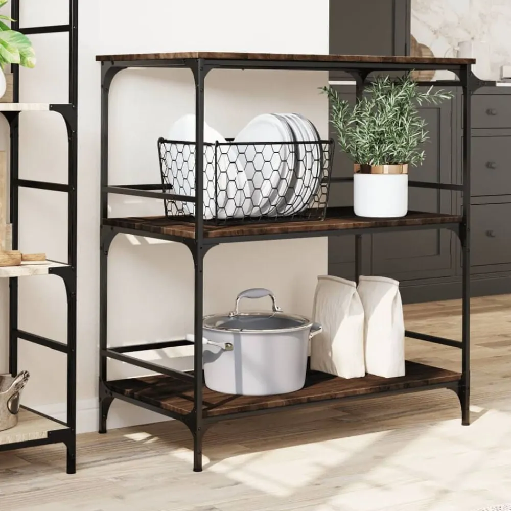vidaXL Carrito de cocina madera ingeniería marrón roble 100,5x50x105cm Marrón roble Outlet