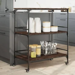 vidaXL Carrito de cocina madera ingeniería marrón roble 100,5x50x105cm Marrón roble Outlet