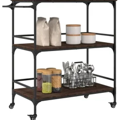 vidaXL Carrito de cocina madera ingeniería marrón roble 100,5x50x105cm Marrón roble Outlet