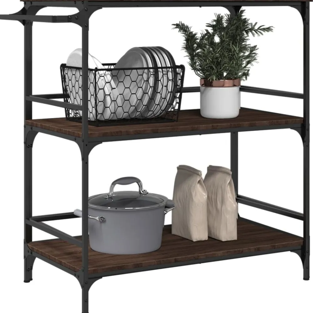 vidaXL Carrito de cocina madera ingeniería marrón roble 100,5x50x105cm Marrón roble Outlet