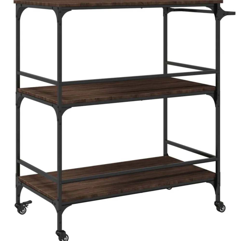 vidaXL Carrito de cocina madera ingeniería marrón roble 100,5x50x105cm Marrón roble Outlet