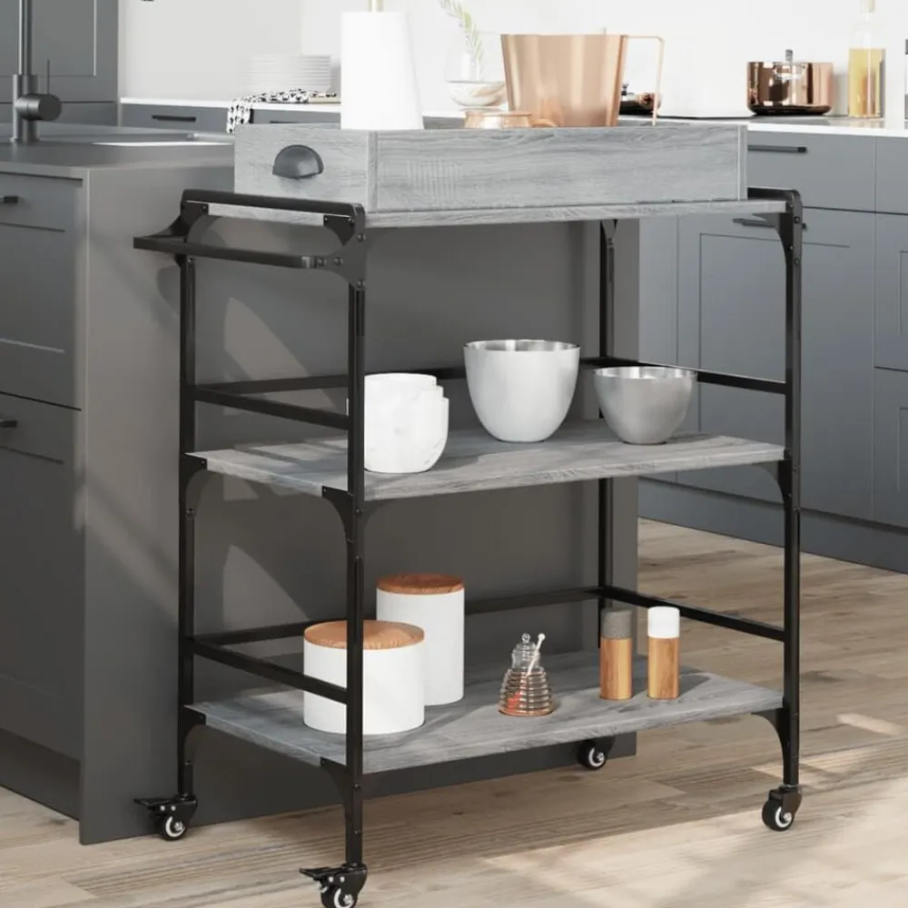 vidaXL Carrito de cocina madera ingeniería 81,5x41x92,5 cm Gris sonoma Discount