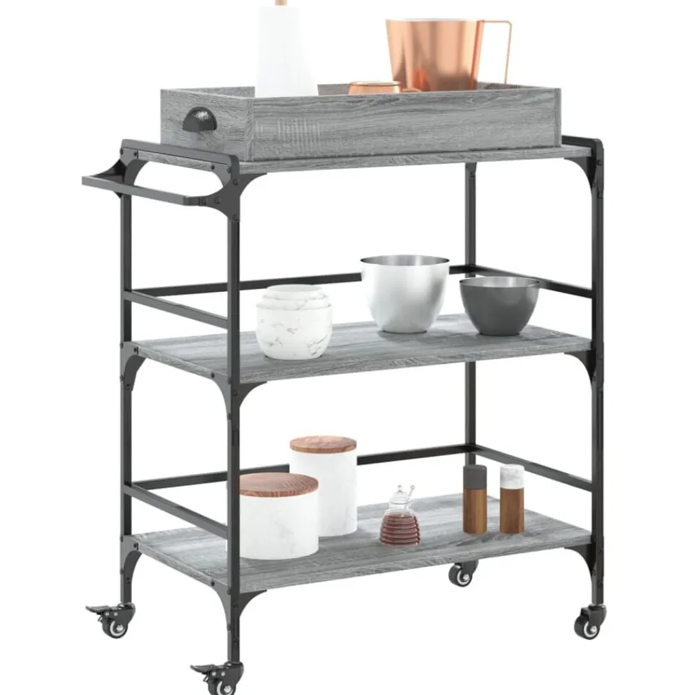vidaXL Carrito de cocina madera ingeniería 81,5x41x92,5 cm Gris sonoma Discount